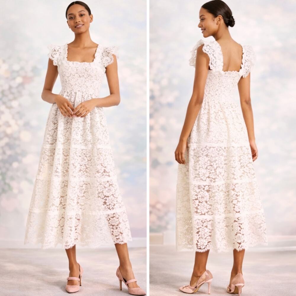 Hill House The Collector's Edition Ellie Nap Midi Dress White Lace Size M New